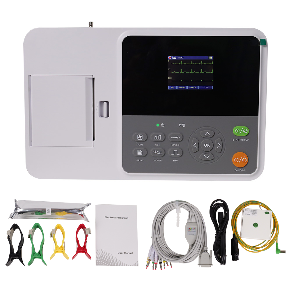 SR081M Digital ECG Monitor Electrocardiograph 3 Channel EKG Machine 12 Lead