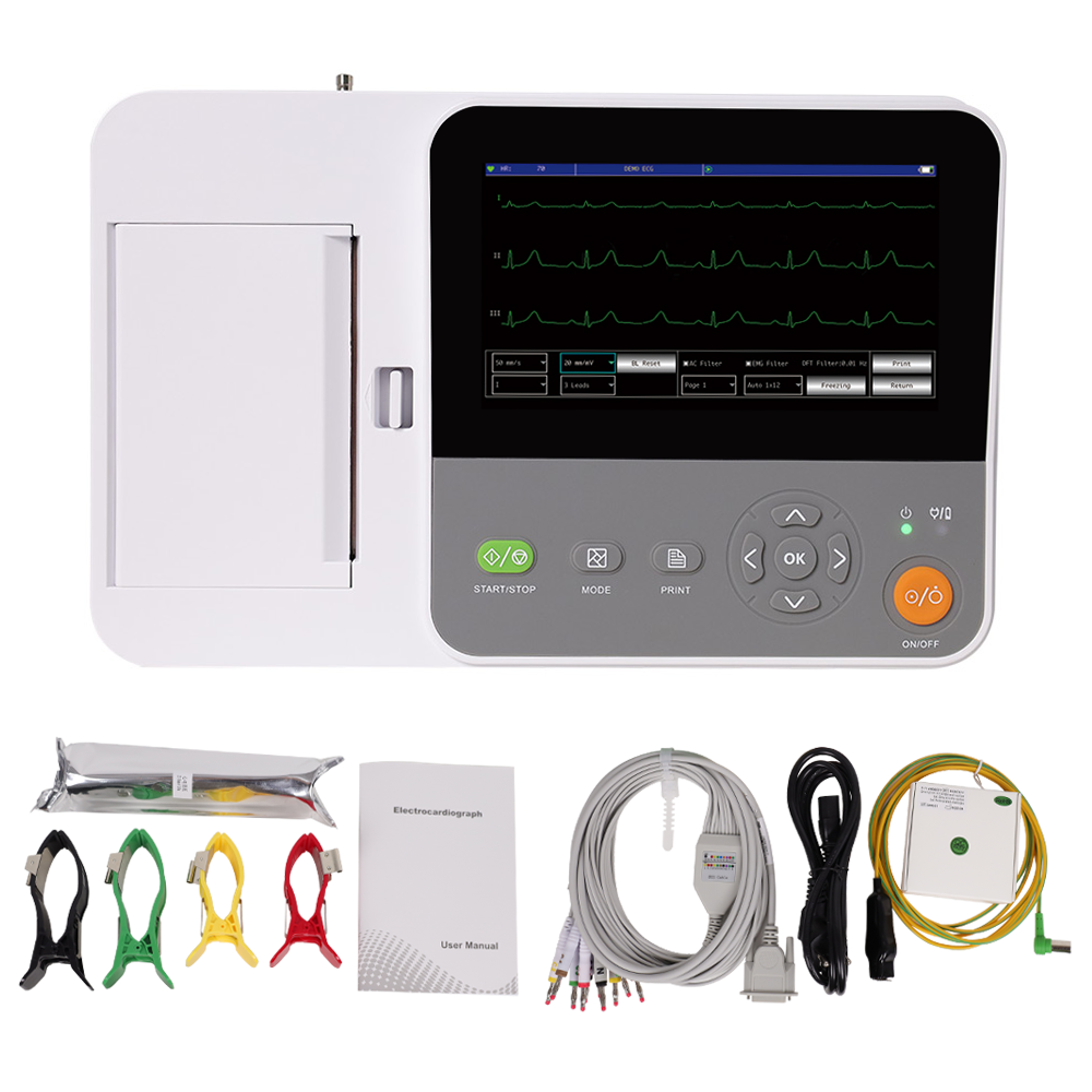 SR082 portable ecg machine electrocardiografo 12-lead ekg electrocardiograph color LCD touch screen free PC software