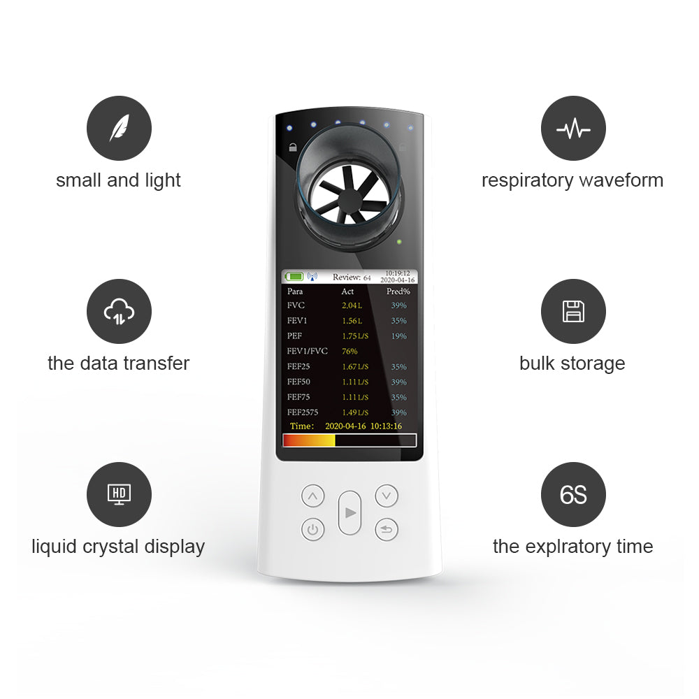 SR011 Color Display Spirometer with free PC Software and APP rechargeable bluetooth