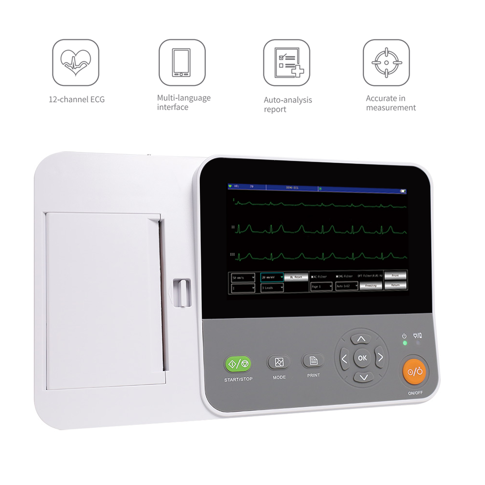 SR082 portable ecg machine electrocardiografo 12-lead ekg electrocardiograph color LCD touch screen free PC software