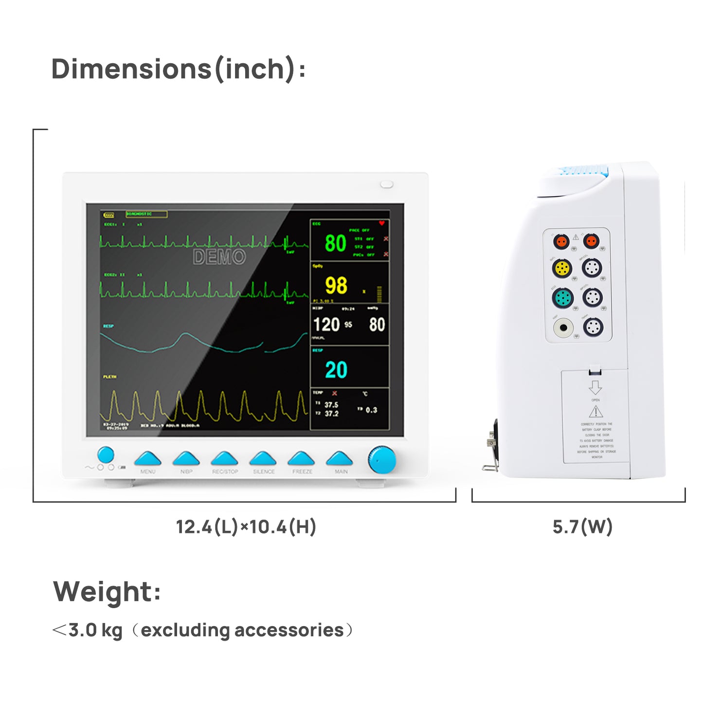 SR801 Patient Monitor, 6-parameter Vital Signs Monitor,Spo2,NIBP,ECG,TEMP