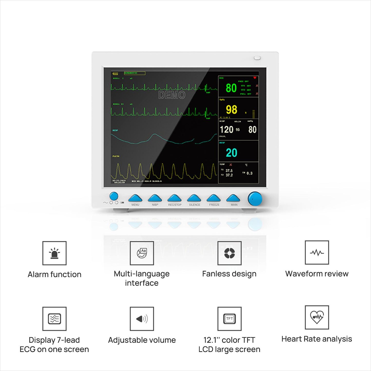 SR801 Patient Monitor, 6-parameter Vital Signs Monitor,Spo2,NIBP,ECG,TEMP