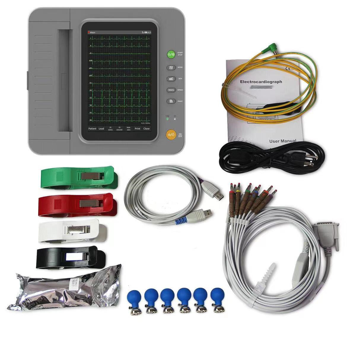 SR12 ECG/EKG 12 lead 12 channel  electrocardiograph hospital care color touch LCD screen free PC software